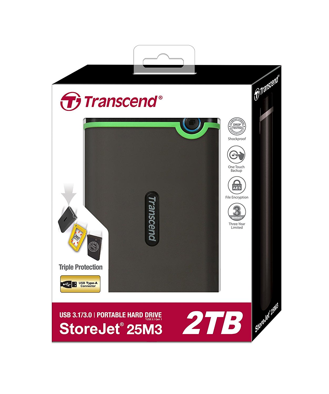 TRANSCEND Storejet 25M3 2TB USB 3.1 External Hard Drive